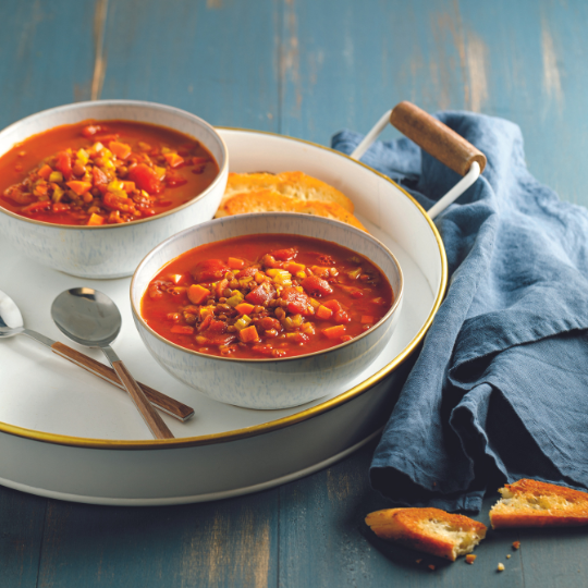 Roasted tomato soup and lentils